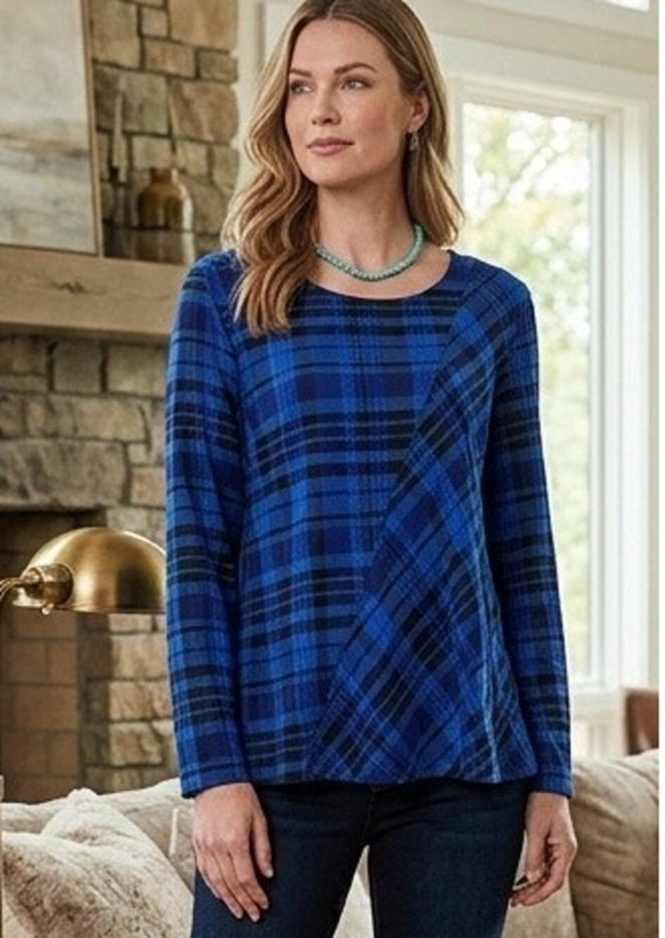 Habitat Blue Plaid Comfy Casual Blouse